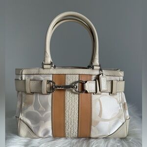 Y2k monogram Coach Cream and Tan Hamptons Signature Satchel
